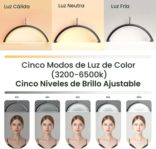 Vista 3 de Mznoo Luz de pestañas, lámpara de media luna con bandeja de herramientas, luz de luna LED para extensiones de pestañas, modos de color flexibles