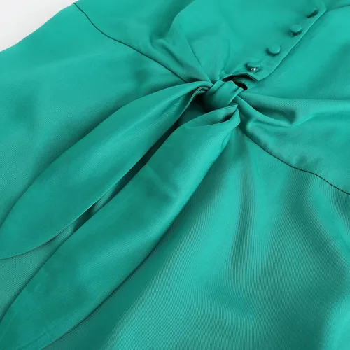Vista 5 de ASSUAL Vestido de manga corta con cuello en V para mujer, fibra de Lyocell natural, cintura frontal con botones, vestidos midi casuales de oficina