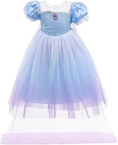 Vista 39 de Frozen - Vestido de princesa Elsa para niñas, disfraz de Halloween, Navidad, cumpleaños, fiesta, vestido de tul con accesorios
