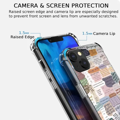 Vista 3 de Funda estética con versículos bíblicos compatible con iPhone 14 Plus, bonita funda cristiana con citas positivas para iPhone 14 Plus