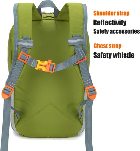 Vista 4 de IVYGREEN Mochila de senderismo para niños pequeños para niños o niñas, mochila pequeña para campamento o viajes (verde militar, S)