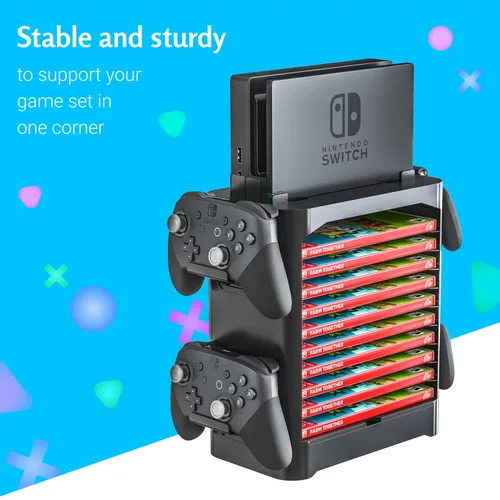 Vista 6 de Skywin Game Storage Tower and Controller Stand, Universal Game Holder & Console Stand with Left & Right Controllers, Game Disc Organizer