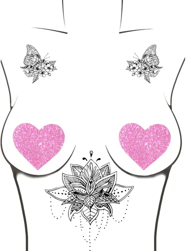 Vista 3 de Neva Nude I Heart U Nipztix Pasties - Fundas para pezones para festivales, raves, fiestas, impermeables y resistentes al sudor, fabricadas