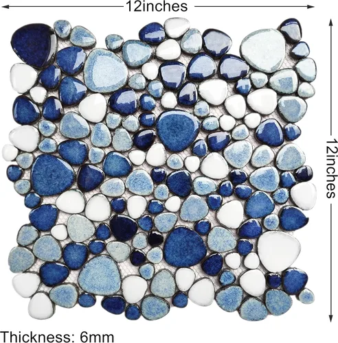 Vista 3 de Parrotile Azulejos Azules de Guijarros para Piso de Ducha, Mosaico para Salpicadero de Baño, Azulejos de Pared (5 Hojas)