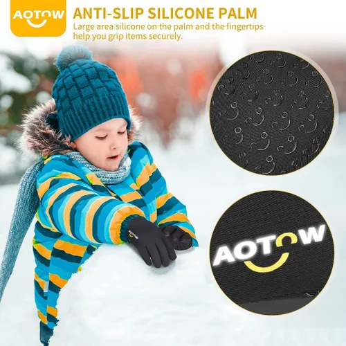 Vista 3 de Guantes deportivos cálidos de invierno para niños, clima frío, resistente al agua, para niños de 4 a 12 años, color negro