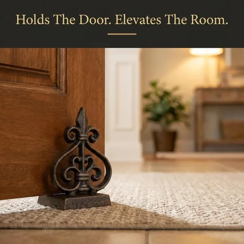 Vista 5 de Lulu Decor, Tope de puerta de hierro fundido Fleur De Lis, tapón de puerta (LB15BK1)