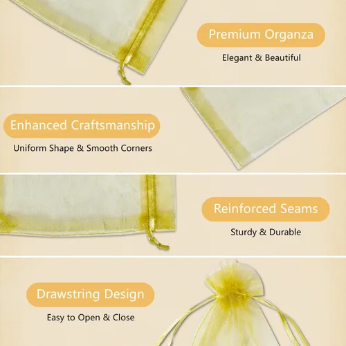 Vista 4 de Bolsas de regalo de organza con cordón, para recuerdos de boda, dulces, 100 unidades de 10 x 15 cm
