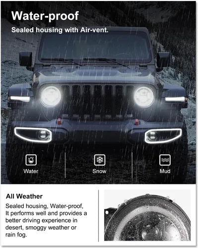 Vista 6 de KIWI MASTER - Faros delanteros LED redondos de 9.0 pulgadas para Jeep Wrangler JL 2018 2019, Modelo2