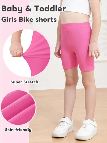 Vista 4 de Poroka Paquete de 6 pantalones cortos de ciclismo para bebés y niñas pequeñas, pantalones cortos de verano suaves para niñas, pantalones cortos