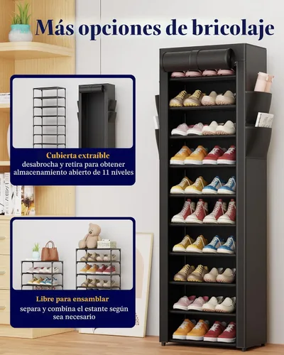 Vista 7 de Kitsure Zapatero – Estante organizador de zapatos de gran capacidad de 10 niveles con cubierta antipolvo y bolsillos laterales, zapatero de metal a