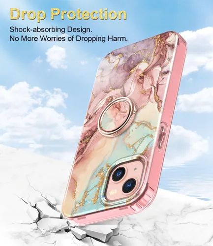 Vista 4 de Btscase Funda compatible con iPhone 13, protector de pantalla integrado con soporte de anillo de 360°, cuerpo completo, doble capa, resistente, a