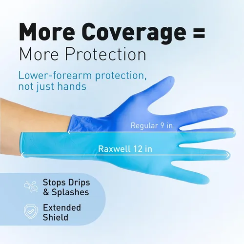 Vista 2 de Raxwell 8.5 Mil Nitrile Gloves, Heavy Duty Cleaning Gloves, For Adults 8.5 Mil Support, Forearm Coverage, Textured Grip, Chemical Resistant