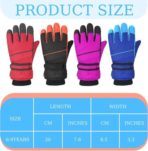 Vista 2 de 4 pares de guantes de nieve para niños, guantes de esquí de invierno, impermeables, cálidos, resistentes al viento, guantes de nieve para niños