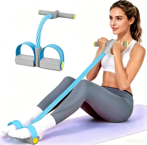 Vista 9 de Pedal Resistance Band with Handle, 6-Tube Natural Rubber Exercise Bands Upgraded Foot Pedal Resistance Bands for Working Out, Multifunction Púrpura