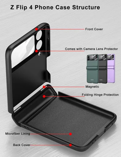Vista 8 de Protección magnética de bisagra y funda protectora de cámara de lente integrada para Samsung Galaxy Z Flip 4 (negro)