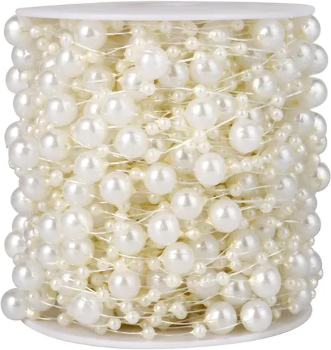 Vista 12 de Cadikez Cadena de 98 pies de cuentas de perlas, rollo de cuentas de perlas de imitación negras de 8 mm y 3 mm a granel para decoración de flores