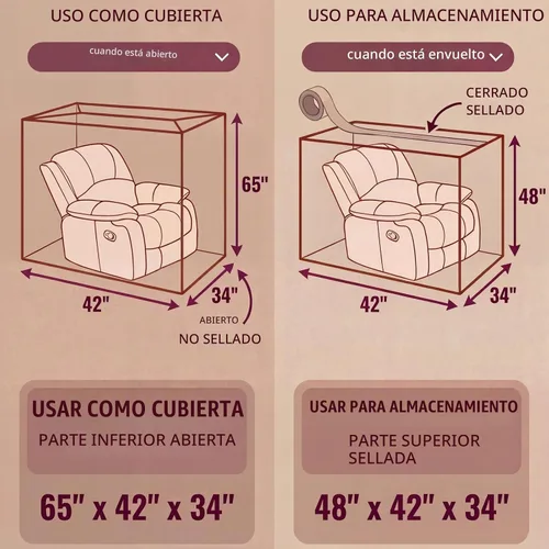 Vista 2 de Wowfit Funda para Muebles a Prueba de Polvo Bolsa de Mudanza para Sillas, Sillones Reclinables y Cajas – Plástico Transparente e Inodoro - 4mil