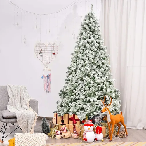 Vista 2 de GOFLAME Árbol de Navidad con bisagras flocadas de nieve de 7.5 pies, pino clásico realista con soporte plegable y flexible, hojas gruesas de PVC