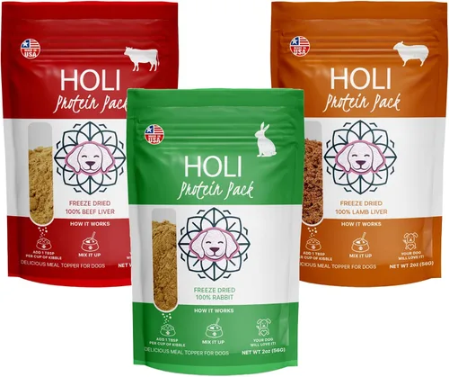 Vista 10 de HOLI Alimento para perros liofilizado - Paquete de 3 unidades de 2 onzas (hígado de res, pechuga de pollo, salmón) Mezcla en potenciador de sabor
