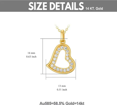 Vista 6 de Collar de corazón de diamantes naturales de oro macizo de 14 quilates para mujer, colgante de corazón de doble amor, regalo de Navidad para ella