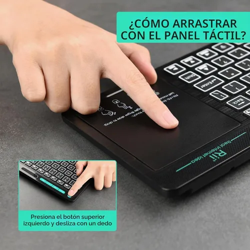 Vista 4 de Rii RT518S - Teclado multifuncional inalámbrico y Bluetooth con retroiluminación de 2 LED de color, modo dual, trackpad multitáctil de gran