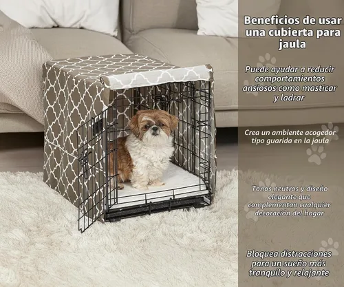 Vista 2 de MidWest Homes for Pets Funda para jaula para perros pequeños con protector de tela Teflon, funda de privacidad de poli-algodón para perrera que se