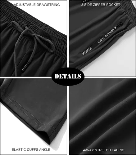 Vista 3 de Oelise Pantalones deportivos para hombre con bolsillos con cremallera, pantalones rectos para hombre, pantalones deportivos para entrenamiento