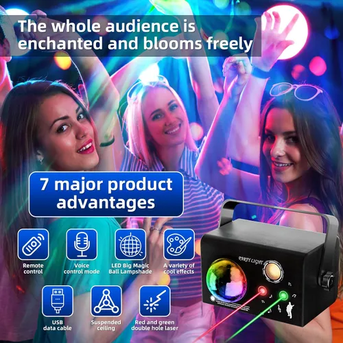 Vista 2 de Luces cuadradas para fiesta, 4 modos de luz de discoteca activada por sonido con control remoto y estroboscópico, luces de escenario de baile