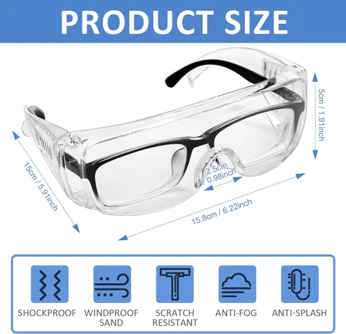 Vista 2 de Queekay Gafas de seguridad sobre anteojos Gafas de protección contra polvo, impacto y arañazos para hombres, mujeres, enfermeras, trabajadores