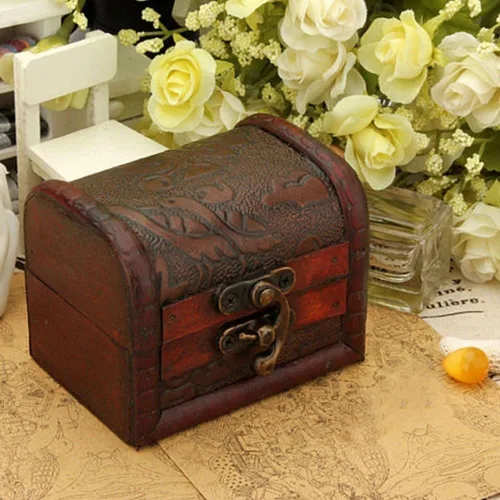 Vista 2 de tallahassee Caja de joyería con patrón de flores en relieve de madera antigua, organizador de almacenamiento, cajas decorativas de regalo (estilo 1)