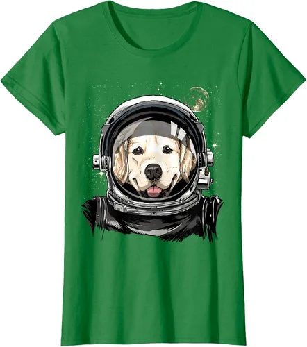 Vista 31 de Camiseta para amantes de los perros de los astronautas del espacio exterior Golden Retriever Lover, Negro