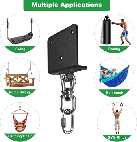 Vista 7 de SELEWARE Percha de bolsa pesada de rotación de 360°, capacidad de 1000 libras, montaje en techo y vigas con cadena de acero inoxidable y ganchos a