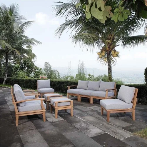 Vista 8 de Modway EEI-1150-NAT-GRY-SET Marina Premium Grade A Madera de Teca Patio al aire libre, Silla sin brazos, gris natural