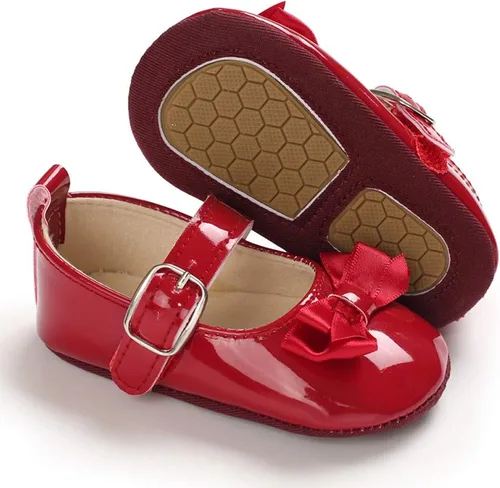 Vista 3 de Zapatos planos Mary Jane con lazo para bebé, suela de goma suave, zapatos para caminar para bebés, princesa, cuna, zapatos de vestir de boda