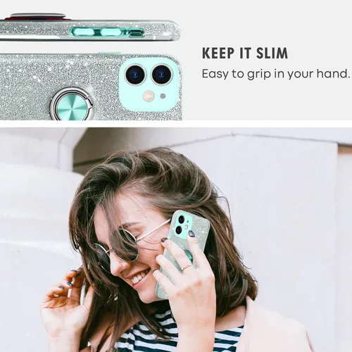 Vista 5 de Funda para iPhone 11, funda para iPhone 11, delgada, brillante, suave, TPU a prueba de golpes, anillo protector de protección híbrida para niñas