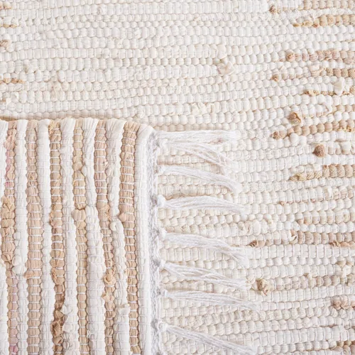 Vista 2 de SAFAVIEH Colección Montauk - Alfombra decorativa, 2 pies 3 pulgadas x 5 pies, color beige con flecos de algodón hecho a mano, ideal para zonas