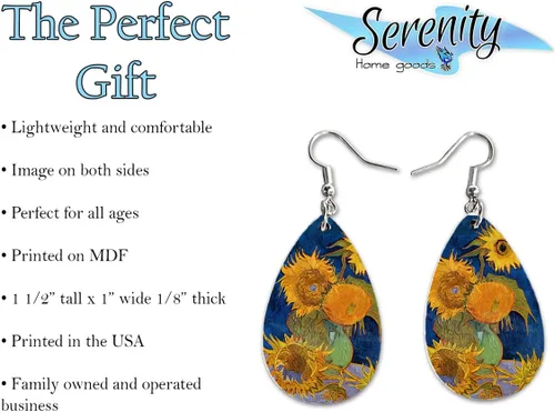 Vista 23 de Van Gogh - Juego de aretes colgantes divertidos Lindos aretes de joyería para niñas y mujeres Impresión de doble cara Regalo de cumpleaños