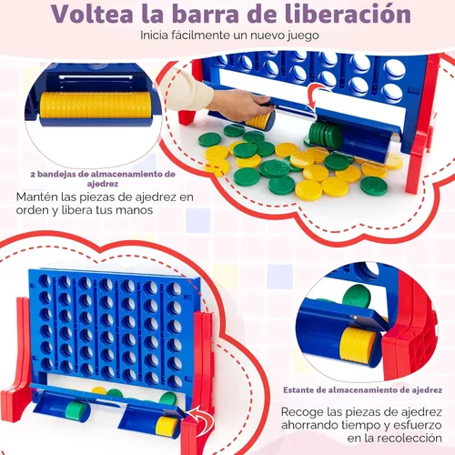 Vista 8 de COSTWAY - Juego gigante de 4 en línea con bolsa de transporte de almacenamiento, juego Jumbo de 4 en fila con ajedrez, deslizador de liberación