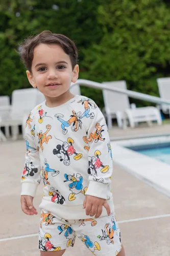 Vista 2 de Disney Mickey Mouse Donald Duck Goofy - Sudadera y pantalones cortos de rizo francés para recién nacidos a niños grandes