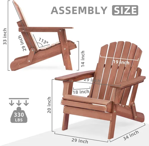 Vista 3 de Havemies Silla Adirondack plegable de madera de gran tamaño con respaldo premontado y tabla de asiento, silla de patio de madera para jardín, patio
