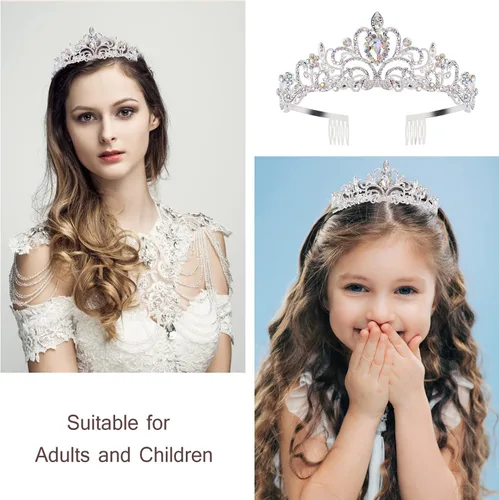 Vista 3 de Velscrun Tiara - Banda de reina de cumpleaños con tiara de diamantes de imitación, Carburo, Cristal Tiara de cumpleaños 05