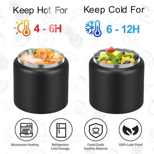 Vista 8 de JXXM Tarro de comida aislado 2 en 1 para niños, termo de sopa de 13.5 onzas con contenedor de aperitivos, termo para alimentos calientes