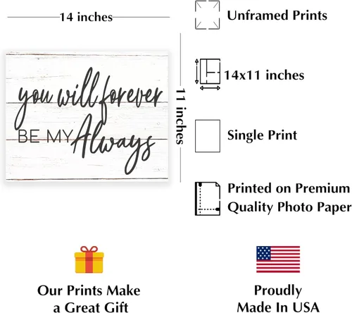 Vista 2 de AMERICAN LUXURY GIFTS You Will Forever Be My Always Love - Arte de pared con cita de 14 x 11 pulgadas, decoración rústica de madera para decoración
