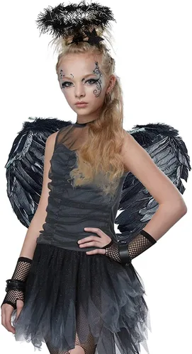 Vista 6 de Alas de ángel y halo para niños y adultos, disfraz de ángel para Halloween, fiesta de cosplay, alas de ángel