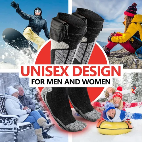 Vista 6 de Calcetines térmicos eléctricos calientes, calentadores de pies para el invierno que funcionan con pilas, para hombres y mujeres adultos. Los