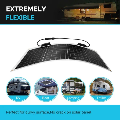 Vista 2 de Renogy Panel Solar Flexible de 50 Vatios 12 Voltios Monocristalino Ultra-Flexible Doblable Mono Cargador Fuera de la Red para Marina RV Cabaña