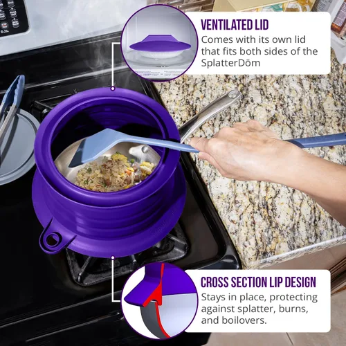 Vista 50 de L.I.Q - Protector de salpicaduras de silicona, se adapta a macetas de 8 y 10 pulgadas (20 y 9.8 in), apto para microondas y duradero, incluye tapa