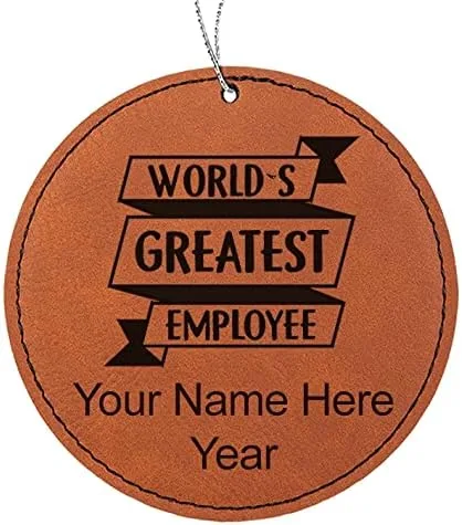 Vista 8 de LaserGram Personalized Christmas Ornament, World's Greatest Employee, Faux Leather, Custom Laser Engraved Gift Idea (Round Shape, Black with Gold)