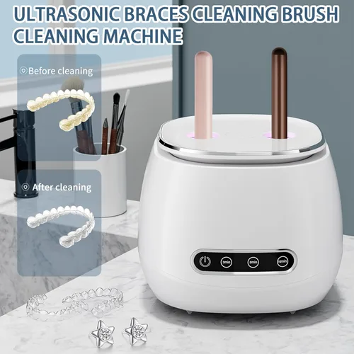 Vista 3 de Limpiador ultrasónico de retención ultrasónico de 48 kHz, limpiador ultrasónico dental, máquina de limpieza dental para dentadura con temporizador