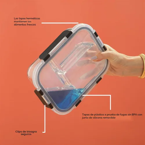 Vista 6 de JoyJolt Juego de caja Bento dividida de 3 compartimentos de vidrio para preparación de comidas, paquete de 5 recipientes herméticos